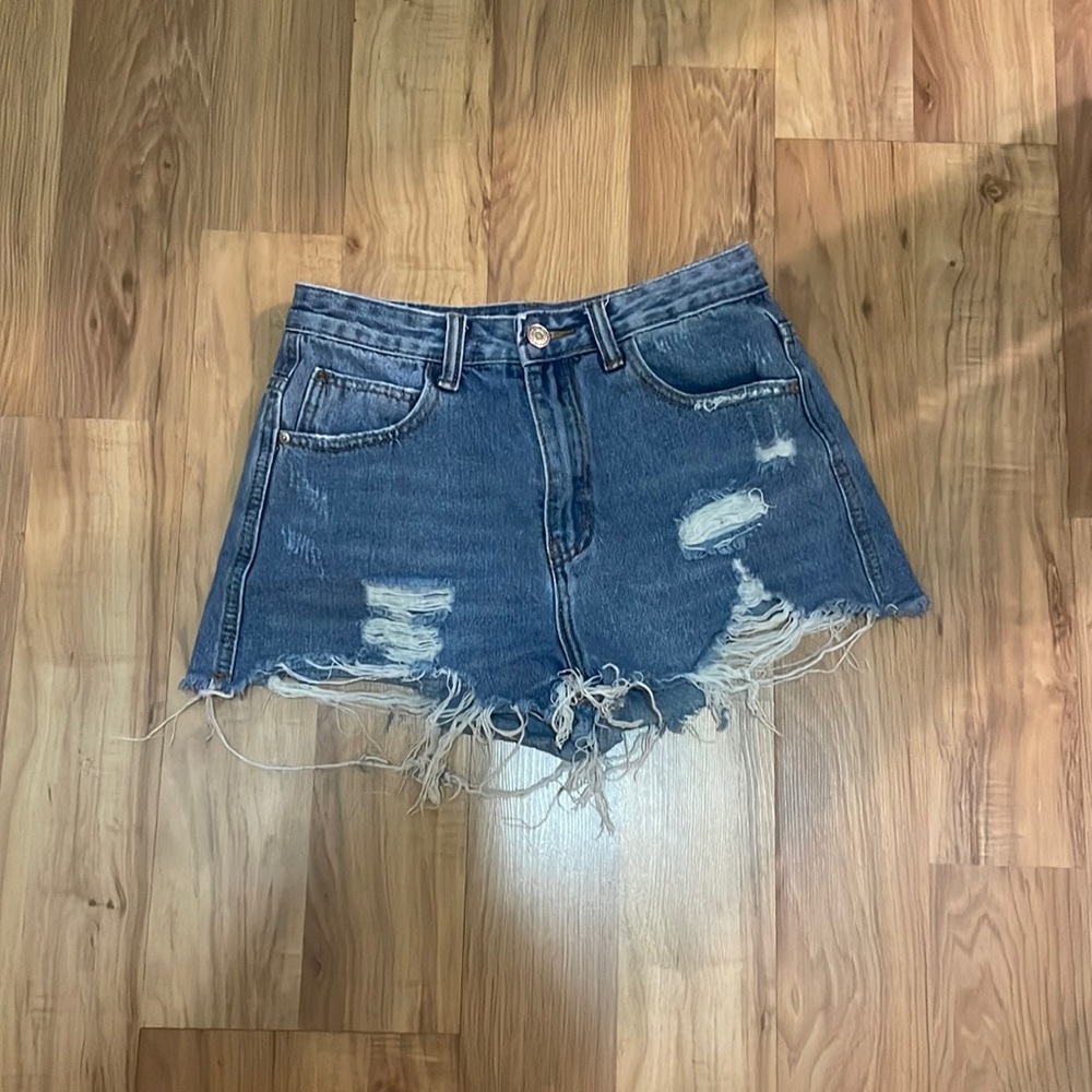 Dark blue ripped Mom shorts